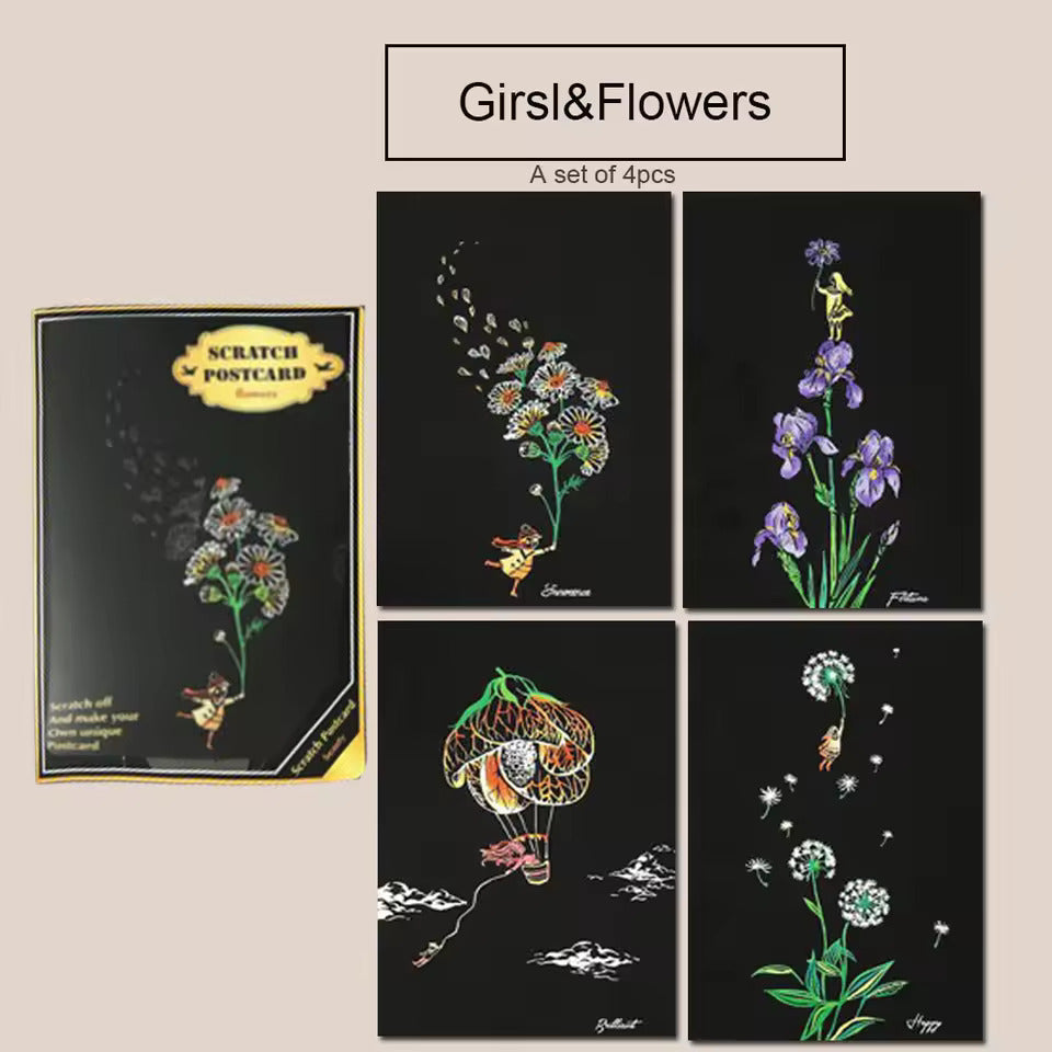 Cartes Postales à Gratter – Lot de 4 Designs Originaux et Créatifs