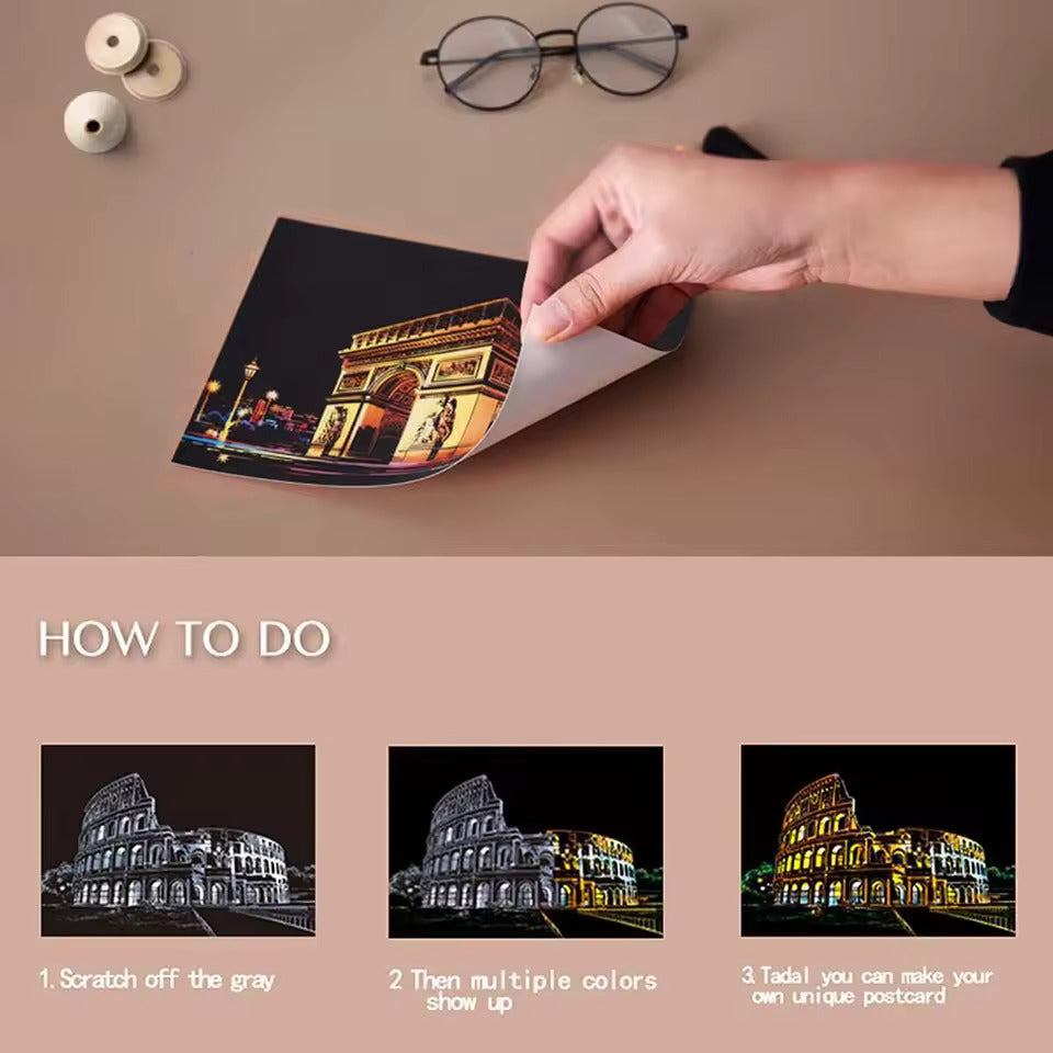 Cartes Postales à Gratter – Lot de 4 Designs Originaux et Créatifs