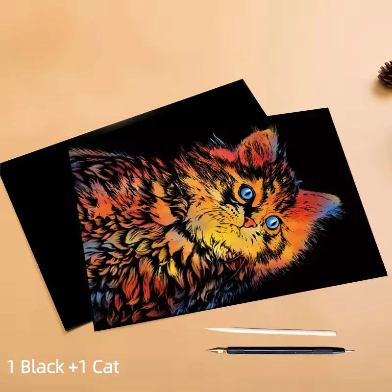 Tableau à Gratter Animaux Colorés – 1 Modèle au choix + 1 Planche Vierge