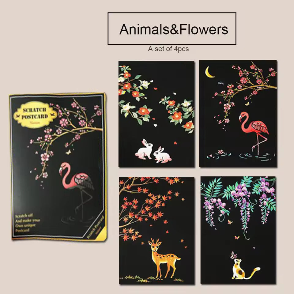 Cartes Postales à Gratter – Lot de 4 Designs Originaux et Créatifs