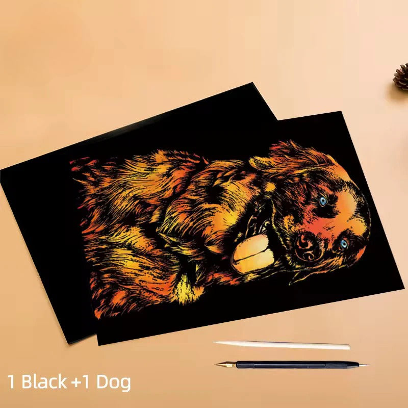 Tableau à Gratter Animaux Colorés – 1 Modèle au choix + 1 Planche Vierge