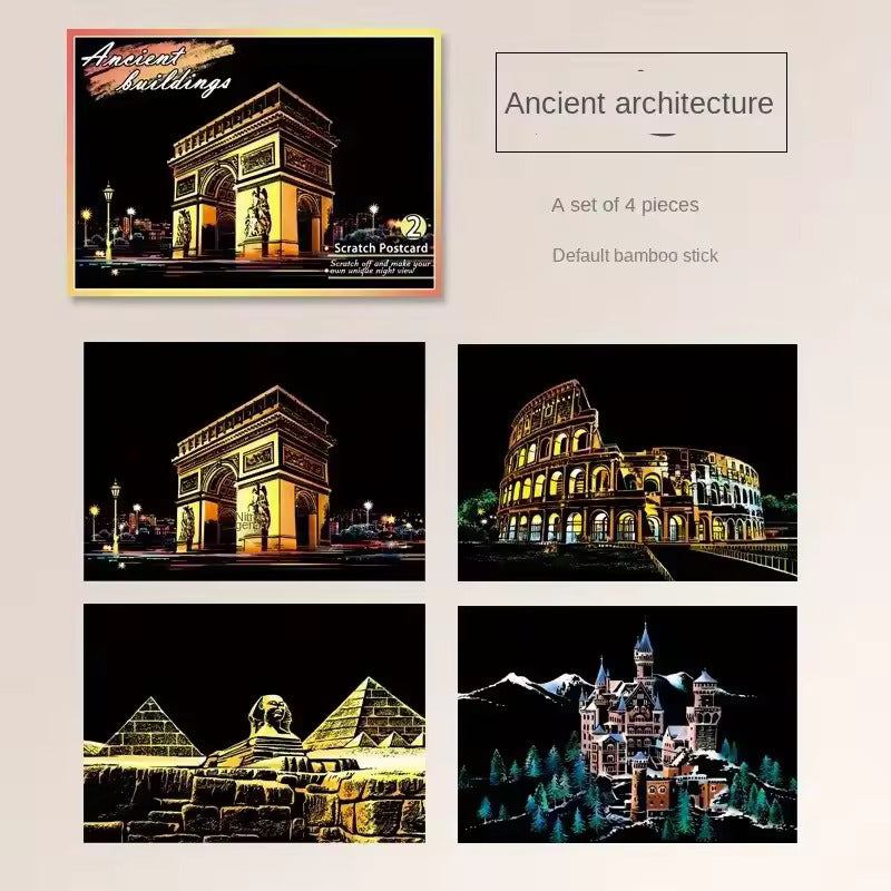 Cartes Postales à Gratter – Lot de 4 Designs Originaux et Créatifs