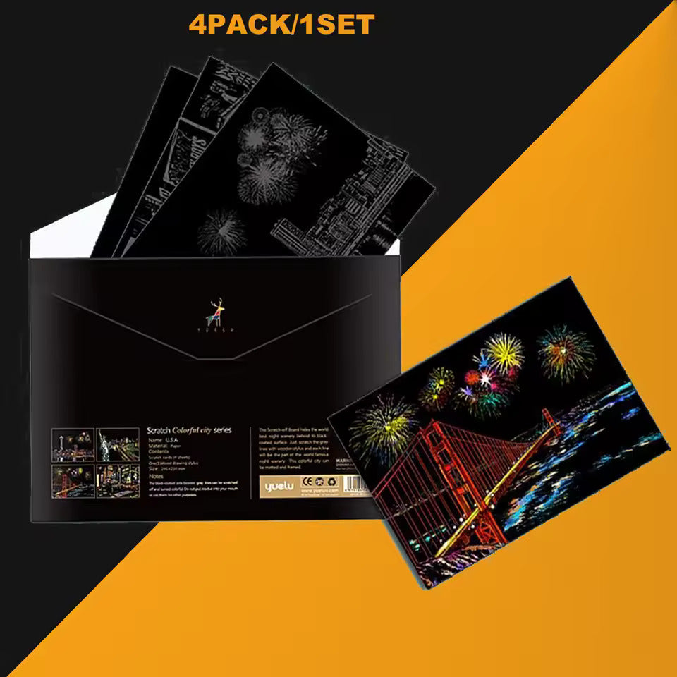 Cartes Postales à Gratter – Lot de 4 Designs Originaux et Créatifs