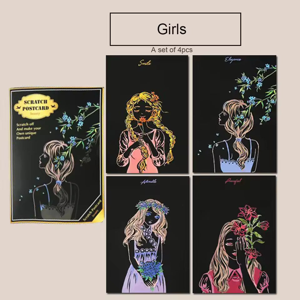 Cartes Postales à Gratter – Lot de 4 Designs Originaux et Créatifs