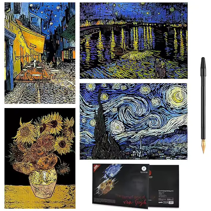 Tableaux à Gratter – Pack Van Gogh 4 œuvres emblématiques