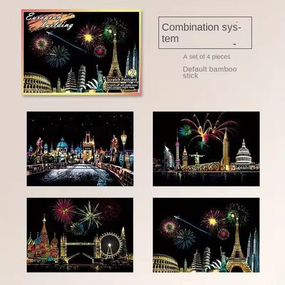 Cartes Postales à Gratter – Lot de 4 Designs Originaux et Créatifs