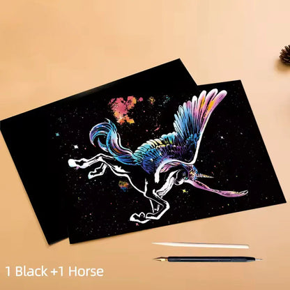 Tableau à Gratter Animaux Colorés – 1 Modèle au choix + 1 Planche Vierge