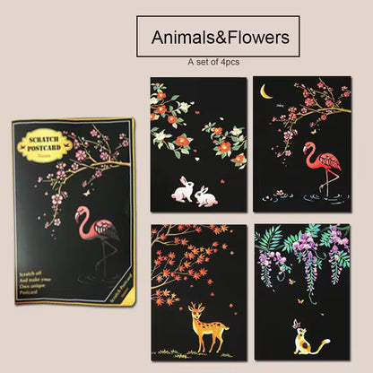 Cartes Postales à Gratter – Lot de 4 Designs Originaux et Créatifs