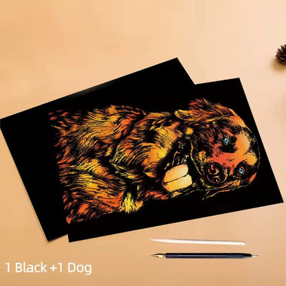 Tableau à Gratter Animaux Colorés – 1 Modèle au choix + 1 Planche Vierge