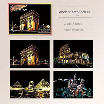 Cartes Postales à Gratter – Lot de 4 Designs Originaux et Créatifs
